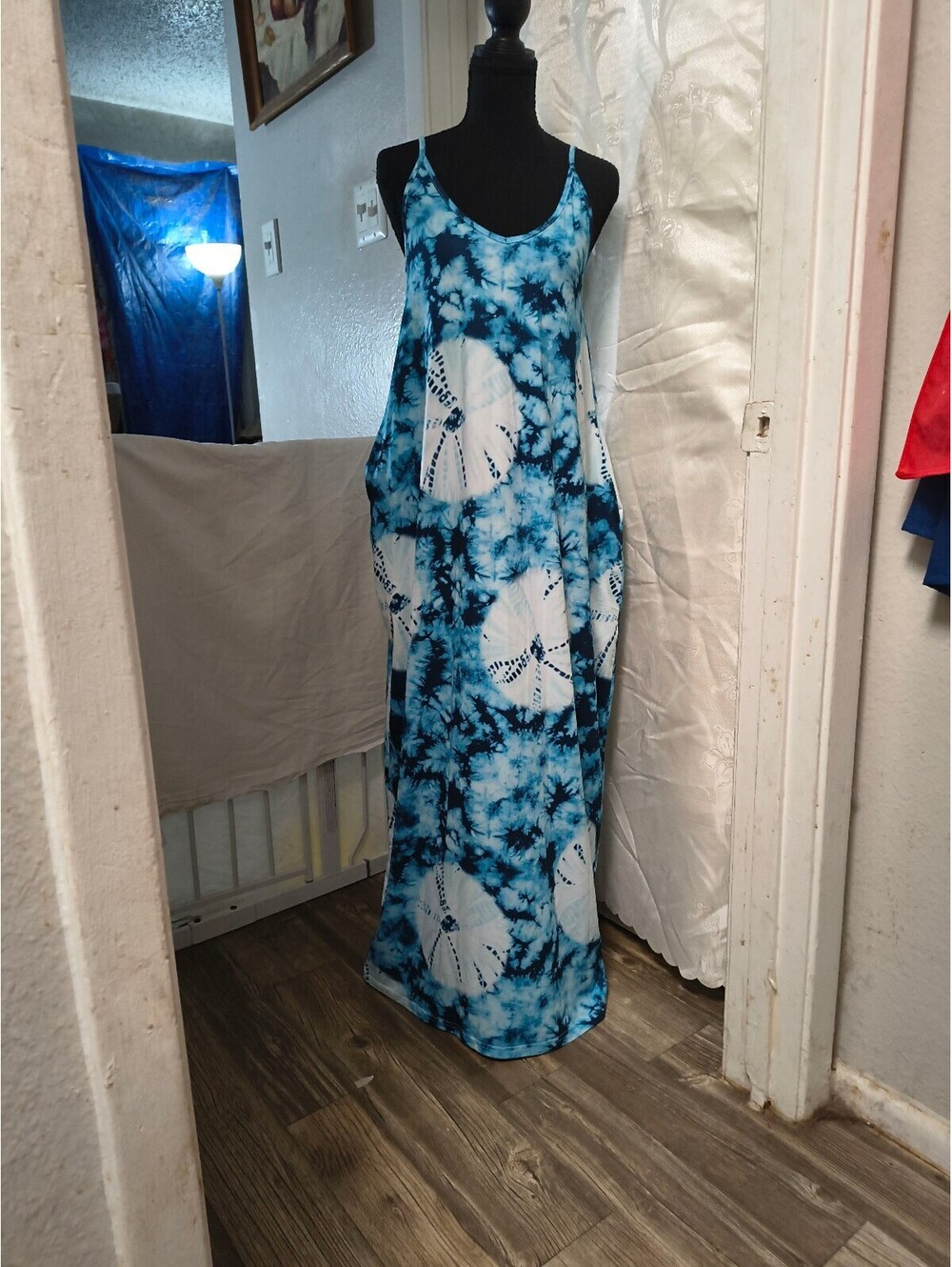 Poetsky Blue Tie-Dye Sand Dollar Print Maxi Dress with pockets bundle